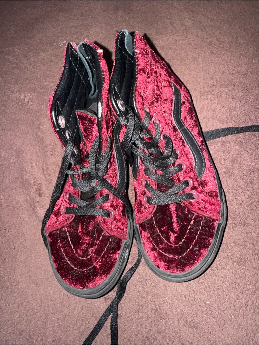 Vans kids Velvet High-Top Lace-Up Sneakers in Wine Red